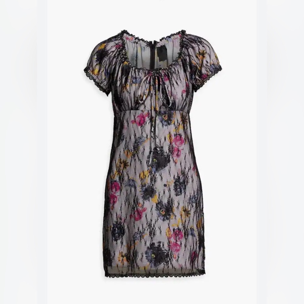 Anna Sui Layered Crepe De Chine And Lace Mini Dress 4 USA - Picture 3 of 10